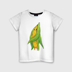 Детская футболка хлопок с принтом Милая кукурузка в Петрозаводске, 100% хлопок | круглый вырез горловины, полуприлегающий силуэт, длина до линии бедер | арт | длинные волосы | кукуруза | мило | милота | овощ | овощи | рисунок | свежие овощи | свежий овощ | свежий продукт