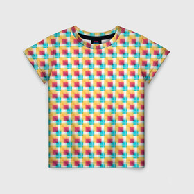 Детская футболка 3D с принтом Красочные кубы в Петрозаводске, 100% гипоаллергенный полиэфир | прямой крой, круглый вырез горловины, длина до линии бедер, чуть спущенное плечо, ткань немного тянется | квадраты | кубы | паттерн | пиксели | разноцветный