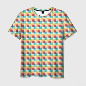 Мужская футболка 3D с принтом Красочные кубы в Петрозаводске, 100% полиэфир | прямой крой, круглый вырез горловины, длина до линии бедер | Тематика изображения на принте: квадраты | кубы | паттерн | пиксели | разноцветный