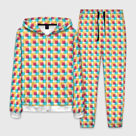 Мужской костюм 3D с принтом Красочные кубы в Петрозаводске, 100% полиэстер | Манжеты и пояс оформлены тканевой резинкой, двухслойный капюшон со шнурком для регулировки, карманы спереди | квадраты | кубы | паттерн | пиксели | разноцветный
