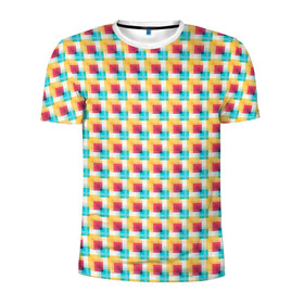 Мужская футболка 3D спортивная с принтом Красочные кубы в Петрозаводске, 100% полиэстер с улучшенными характеристиками | приталенный силуэт, круглая горловина, широкие плечи, сужается к линии бедра | Тематика изображения на принте: квадраты | кубы | паттерн | пиксели | разноцветный