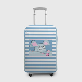 Чехол для чемодана 3D с принтом Веселая Мышь в Петрозаводске, 86% полиэфир, 14% спандекс | двустороннее нанесение принта, прорези для ручек и колес | в горошек | веселый | детский | забавный | комбинированный | крыса | лоскуты | мышь | полосатый узор | полосы | синий