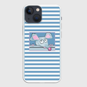 Чехол для iPhone 13 mini с принтом Веселая Мышь в Петрозаводске,  |  | в горошек | веселый | детский | забавный | комбинированный | крыса | лоскуты | мышь | полосатый узор | полосы | синий