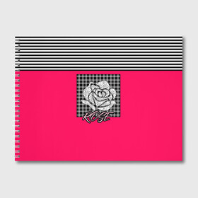Альбом для рисования с принтом Аппликация роза на клетчатом в Петрозаводске, 100% бумага
 | матовая бумага, плотность 200 мг. | аппликация | детский | комбинированный | полосатый | пэчворк | роза | розовый | цветочный узор | черный и малиновый | яркий малиновый