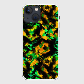 Чехол для iPhone 13 mini с принтом Абстрактный желто зеленый узор в Петрозаводске,  |  | абстрактный | желтый | зеленый | камуфляж | мужской | популярный | размытый узор | современный | черный