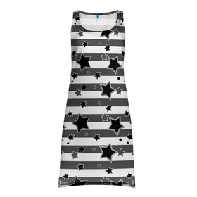 Платье-майка 3D с принтом Черно-белый полосатый узор  в Петрозаводске, 100% полиэстер | полуприлегающий силуэт, широкие бретели, круглый вырез горловины, удлиненный подол сзади. | звезды | молодежный | мужской | популярный | серый | современный | черный и белый