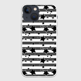 Чехол для iPhone 13 mini с принтом Черно белый полосатый узор в Петрозаводске,  |  | звезды | молодежный | мужской | популярный | серый | современный | черный и белый