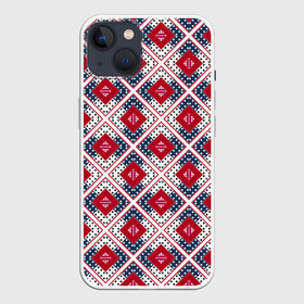 Чехол для iPhone 13 с принтом Красно синий плед  клетка в Петрозаводске,  |  | абстрактный | геометрический | красный | плед | пэчворк | синий | современный | этнический