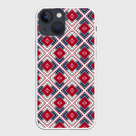 Чехол для iPhone 13 mini с принтом Красно синий плед  клетка в Петрозаводске,  |  | абстрактный | геометрический | красный | плед | пэчворк | синий | современный | этнический