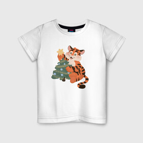 Детская футболка хлопок с принтом Символ года 2022. Тигренок  в Петрозаводске, 100% хлопок | круглый вырез горловины, полуприлегающий силуэт, длина до линии бедер | 2020 | для детей | новый год | символ года | тигр | тигренок