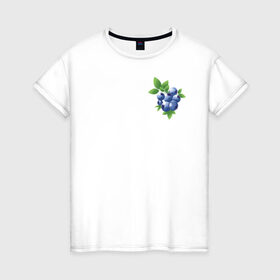Женская футболка хлопок с принтом Черника в Петрозаводске, 100% хлопок | прямой крой, круглый вырез горловины, длина до линии бедер, слегка спущенное плечо | зеленый | листья | синий | черника | ягоды
