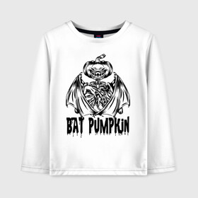 Детский лонгслив хлопок с принтом Bat pumpkin в Петрозаводске, 100% хлопок | круглый вырез горловины, полуприлегающий силуэт, длина до линии бедер | bat | halloween | holiday | hype | jaw | muzzle | pumpkin | wings | крылья | летучая мышь | пасть | праздник | хайп | хэллоуин