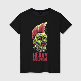 Женская футболка хлопок с принтом Heavy Halloween в Петрозаводске, 100% хлопок | прямой крой, круглый вырез горловины, длина до линии бедер, слегка спущенное плечо | eyes | halloween | holiday | hype | jaw | punk | tongue | глаза | зомби | панк | пасть | праздник | хэллоуин | язык