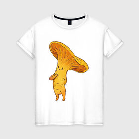 Женская футболка хлопок с принтом Лисичка в Петрозаводске, 100% хлопок | прямой крой, круглый вырез горловины, длина до линии бедер, слегка спущенное плечо | арт | гриб | грибочек | грибы | лисичка | мило | милота | рисунок | рыжий гриб | свежие грибы | свежий гриб | свежий продукт