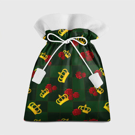 Подарочный 3D мешок с принтом Короны и розы в Петрозаводске, 100% полиэстер | Размер: 29*39 см | зеленая клетка | золото | квадрат | королева | король | корона | красный | полосы | роза | сетка | узор | цветок | шахматная доска | шахматы
