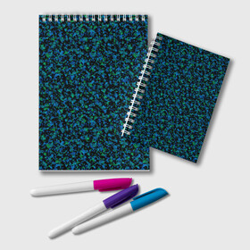 Блокнот с принтом Абстрактный зелено-синий узор  в Петрозаводске, 100% бумага | 48 листов, плотность листов — 60 г/м2, плотность картонной обложки — 250 г/м2. Листы скреплены удобной пружинной спиралью. Цвет линий — светло-серый
 | Тематика изображения на принте: абстрактный | вкрапления | зеленый | молодежный | мраморный | синий | современный | черный и синий