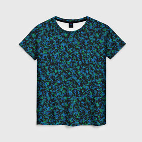Женская футболка 3D с принтом Абстрактный зелено-синий узор  в Петрозаводске, 100% полиэфир ( синтетическое хлопкоподобное полотно) | прямой крой, круглый вырез горловины, длина до линии бедер | абстрактный | вкрапления | зеленый | молодежный | мраморный | синий | современный | черный и синий
