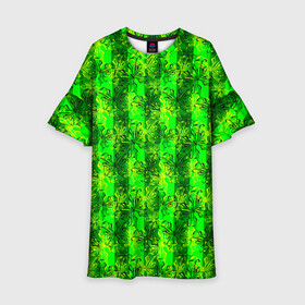 Детское платье 3D с принтом Неоновый полосатый узор  в Петрозаводске, 100% полиэстер | прямой силуэт, чуть расширенный к низу. Круглая горловина, на рукавах — воланы | бабочки | вертикальные полосы | зеленый | летний | неоновый | неоновый зеленый | современный | яркий узор