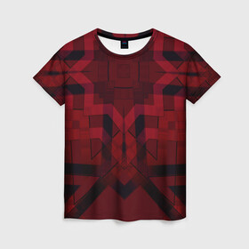 Женская футболка 3D с принтом Темно-красный геометрический  в Петрозаводске, 100% полиэфир ( синтетическое хлопкоподобное полотно) | прямой крой, круглый вырез горловины, длина до линии бедер | абстрактный | геометрические фигуры | креативный | модный | молодежный | популярный | современный | темно красный