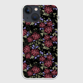 Чехол для iPhone 13 mini с принтом Цветочная мозаика в Петрозаводске,  |  | абстрактные цветы | абстрактный | геометрический | коричневый | оливковый | розовый | цветочный