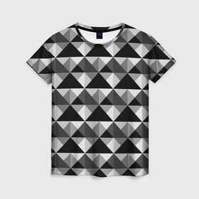 Женская футболка 3D с принтом Современный геометрический  в Петрозаводске, 100% полиэфир ( синтетическое хлопкоподобное полотно) | прямой крой, круглый вырез горловины, длина до линии бедер | абстрактный | геометрический фигуры | модный | полигональный | популярный | треугольники | черно белый