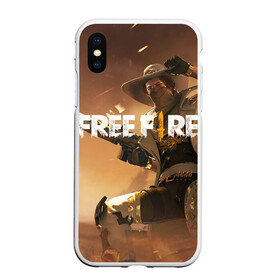 Чехол для iPhone XS Max матовый с принтом FREE FIRE в Петрозаводске, Силикон | Область печати: задняя сторона чехла, без боковых панелей | ff | free fire | game | gamer | games | garena | pro gamer | винтовка | гарена | гексагон | игра | кавбой | ковбой | текстура | фри фаер | фф | шляпа