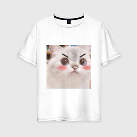 Женская футболка хлопок Oversize с принтом Котенька в Петрозаводске, 100% хлопок | свободный крой, круглый ворот, спущенный рукав, длина до линии бедер
 | kawaii | злой кот | комфорт | кот | мем | милый | уют