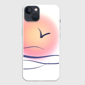Чехол для iPhone 13 с принтом Солнечный шар в Петрозаводске,  |  | sea | sun | закат | море | небо | птицы | солнце | чайки