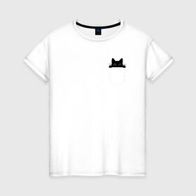 Женская футболка хлопок с принтом Кот в кармане в Петрозаводске, 100% хлопок | прямой крой, круглый вырез горловины, длина до линии бедер, слегка спущенное плечо | cat | kitty | карман | кармашек | кот | котёнок