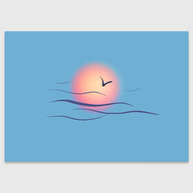 Поздравительная открытка с принтом Солнечный шар в Петрозаводске, 100% бумага | плотность бумаги 280 г/м2, матовая, на обратной стороне линовка и место для марки
 | sea | sun | закат | море | небо | птицы | солнце | чайки