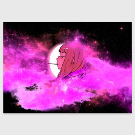 Поздравительная открытка с принтом Аниме Девушка | Розовый Космос в Петрозаводске, 100% бумага | плотность бумаги 280 г/м2, матовая, на обратной стороне линовка и место для марки
 | Тематика изображения на принте: anime | cloud | girl | japan | moon sky | pink | senpai | space | аниме | анимэ | девочка | девушка | космос | краска | кровь | луна | мульт | самурай | символ | тян | япония