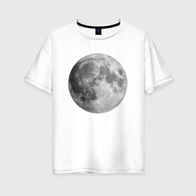 Женская футболка хлопок Oversize с принтом Полнолуние Лунная фаза  в Петрозаводске, 100% хлопок | свободный крой, круглый ворот, спущенный рукав, длина до линии бедер
 | луна | луна круглая | лунная фаза | планета | полнолуние