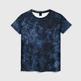 Женская футболка 3D с принтом Темно-синяя текстура камня  в Петрозаводске, 100% полиэфир ( синтетическое хлопкоподобное полотно) | прямой крой, круглый вырез горловины, длина до линии бедер | абстрактный | модный | молодежный | мрамор | мраморный узор | синий | современный