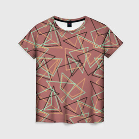 Женская футболка 3D с принтом Террактовый геометрический  в Петрозаводске, 100% полиэфир ( синтетическое хлопкоподобное полотно) | прямой крой, круглый вырез горловины, длина до линии бедер | абстрактный | геометрические фигуры | геометрический узор | молодежный | современный | терракотовый