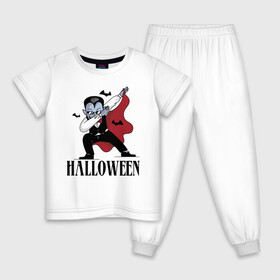 Детская пижама хлопок с принтом Vampire Dab в Петрозаводске, 100% хлопок |  брюки и футболка прямого кроя, без карманов, на брюках мягкая резинка на поясе и по низу штанин
 | bat | dab | gesture | halloween | holiday | suit | vampire | вампир | жест | костюм | летучая мышь | очки | праздник | хэллоуин