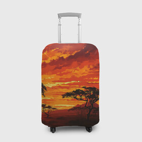 Чехол для чемодана 3D с принтом АФРИКАНСКАЯ САВАННА в Петрозаводске, 86% полиэфир, 14% спандекс | двустороннее нанесение принта, прорези для ручек и колес | африка | деревья | живопись | закат | засуха | искуство | облака | пейзаж | пустыня | рисунок | саванна