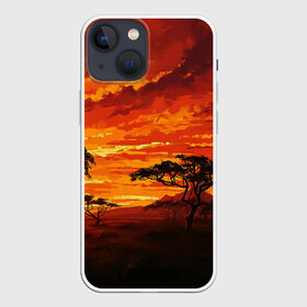 Чехол для iPhone 13 mini с принтом АФРИКАНСКАЯ САВАННА в Петрозаводске,  |  | африка | деревья | живопись | закат | засуха | искуство | облака | пейзаж | пустыня | рисунок | саванна