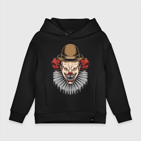 Детское худи Oversize хлопок с принтом The terrible clown в Петрозаводске, френч-терри — 70% хлопок, 30% полиэстер. Мягкий теплый начес внутри —100% хлопок | боковые карманы, эластичные манжеты и нижняя кромка, капюшон на магнитной кнопке | clown | eyes | fangs | halloween | hat | holiday | horror | jabot | jaw | muzzle | nose | глаза | жабо | клоун | клыки | нос | пасть | праздник | ужас | хэллоуин | шляпа