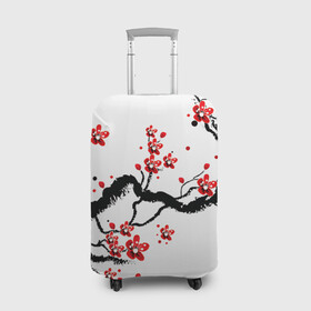 Чехол для чемодана 3D с принтом САКУРА ЦВЕТЁТ И БЛАГАУХАЕТ в Петрозаводске, 86% полиэфир, 14% спандекс | двустороннее нанесение принта, прорези для ручек и колес | ветвь | дерево | сакура | цветы | япония