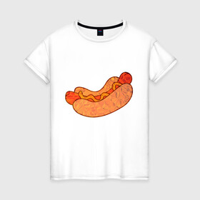 Женская футболка хлопок с принтом Хотдогич в Петрозаводске, 100% хлопок | прямой крой, круглый вырез горловины, длина до линии бедер, слегка спущенное плечо | bread | hot dog | sausage | сосиска | хлеб | хот дог