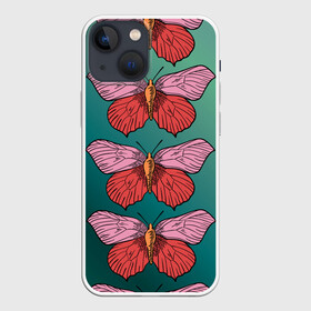 Чехол для iPhone 13 mini с принтом Зеленый принт с бабочками :) в Петрозаводске,  |  | бабочки | градиент | графический | грустный | зеленый | меланхолия | насекомые | ретро | розовый | странный