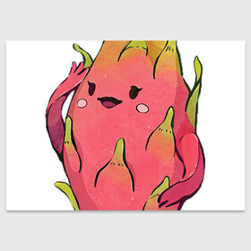 Поздравительная открытка с принтом Драконья ягода в Петрозаводске, 100% бумага | плотность бумаги 280 г/м2, матовая, на обратной стороне линовка и место для марки
 | арт | дракон | драконий фрукт | драконья ягода | мило | милота | рисунок | свежие фрукты | свежий продукт | свежий фрукт | таиланд | тропики | тропическая ягода | фрукт | фрукты