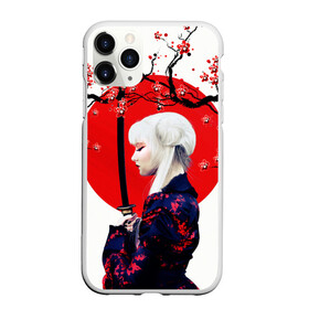 Чехол для iPhone 11 Pro матовый с принтом НАД ВЕТВЯМИ САКУРЫ в Петрозаводске, Силикон |  | ветви | девушка | катана | кунаичи | сакура | самурай | солнце | флаг | япония