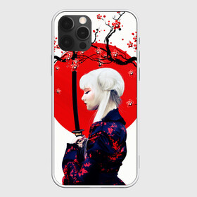 Чехол для iPhone 12 Pro Max с принтом НАД ВЕТВЯМИ САКУРЫ в Петрозаводске, Силикон |  | ветви | девушка | катана | кунаичи | сакура | самурай | солнце | флаг | япония