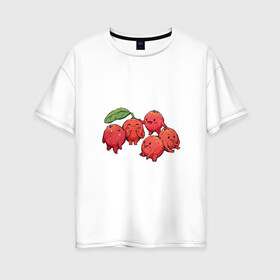 Женская футболка хлопок Oversize с принтом Клюква в Петрозаводске, 100% хлопок | свободный крой, круглый ворот, спущенный рукав, длина до линии бедер
 | арт | клюква | красные ягоды | мило | милота | рисунок | свежая ягода | свежие ягоды | свежий продукт | ягода | ягоды