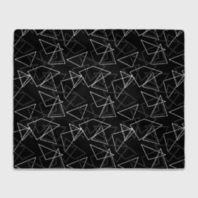 Плед 3D с принтом Черно-белый геометрический  в Петрозаводске, 100% полиэстер | закругленные углы, все края обработаны. Ткань не мнется и не растягивается | абстрактный | геометрические фигуры | монохромный | мужской | треугольники | черный и белый | черный фон