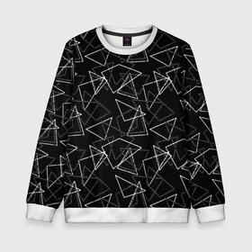 Детский свитшот 3D с принтом Черно-белый геометрический  в Петрозаводске, 100% полиэстер | свободная посадка, прямой крой, мягкая тканевая резинка на рукавах и понизу свитшота | абстрактный | геометрические фигуры | монохромный | мужской | треугольники | черный и белый | черный фон