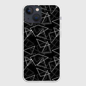 Чехол для iPhone 13 mini с принтом Черно белый геометрический в Петрозаводске,  |  | абстрактный | геометрические фигуры | монохромный | мужской | треугольники | черный и белый | черный фон