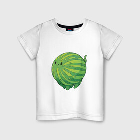 Детская футболка хлопок с принтом Арбуз в Петрозаводске, 100% хлопок | круглый вырез горловины, полуприлегающий силуэт, длина до линии бедер | арбуз | арт | мило | милота | рисунок | свежая ягода | свежие ягоды | свежий продукт | ягода | ягоды
