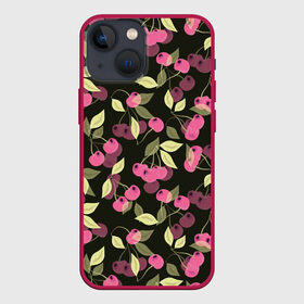 Чехол для iPhone 13 mini с принтом Вишневый сад в Петрозаводске,  |  | вишневый | вишня | детский | для девочки | малышам | розовый | черный | ягоды